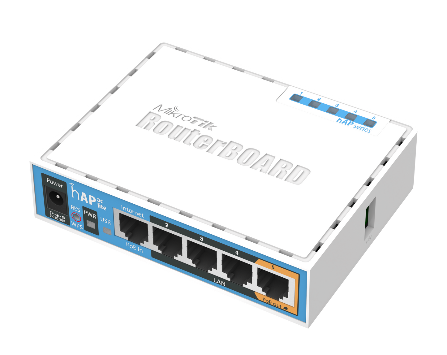 Router inalámbrico 2.4/5Ghz, 5 puertos, PoE en puerto #5, USB – RB952Ui-5ac2nD (hAP ac lite) Mikrotik