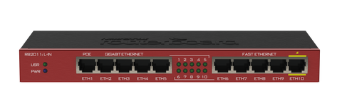 Router con 5 puertos Gigabit, 5 puertos 10/100, 1 puerto PoE – RB2011iL-IN Mikrotik