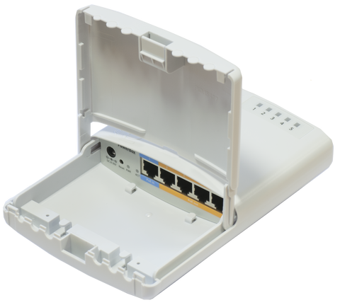 Router con 5 puertos 10/100Mbps, de exterior, PoE en 4 puertos – RB750P-PBr2 (PowerBOX) Mikrotik