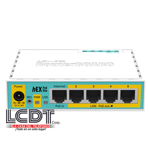Router con 5 puertos 10/100Mbps, USB, PoE en 4 puertos – RB750UPr2 (hEX POE lite) Mikrotik