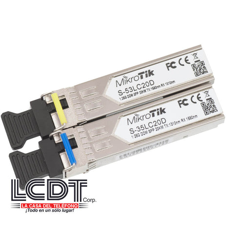 KIT de 2 módulos transceptores SFP (1.25G), 20km, Monomodo – S-3553LC20D Mikrotik