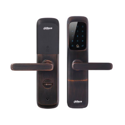 Cerradura inteligente con manija, teclado táctil, lector para tarjetas de proximidad, botón de timbrado, resistente a salpicaduras de agua, en color bronce oscuro – DHI-ASL6101K Dahua