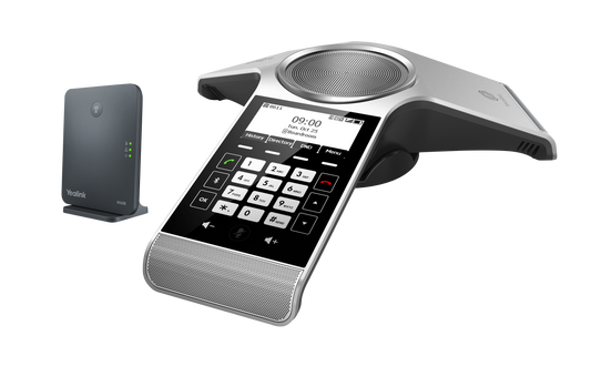 Teléfono IP inalámbrico DECT Yealink CP930W-Base para Sala de Conferencia, incluye estación Base W60B, soporta hasta 8 cuentas SIP