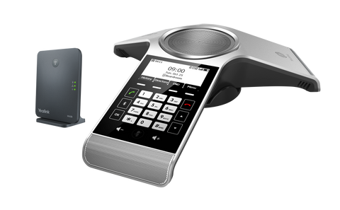 Teléfono IP inalámbrico DECT Yealink CP930W-Base para Sala de Conferencia, incluye estación Base W60B, soporta hasta 8 cuentas SIP