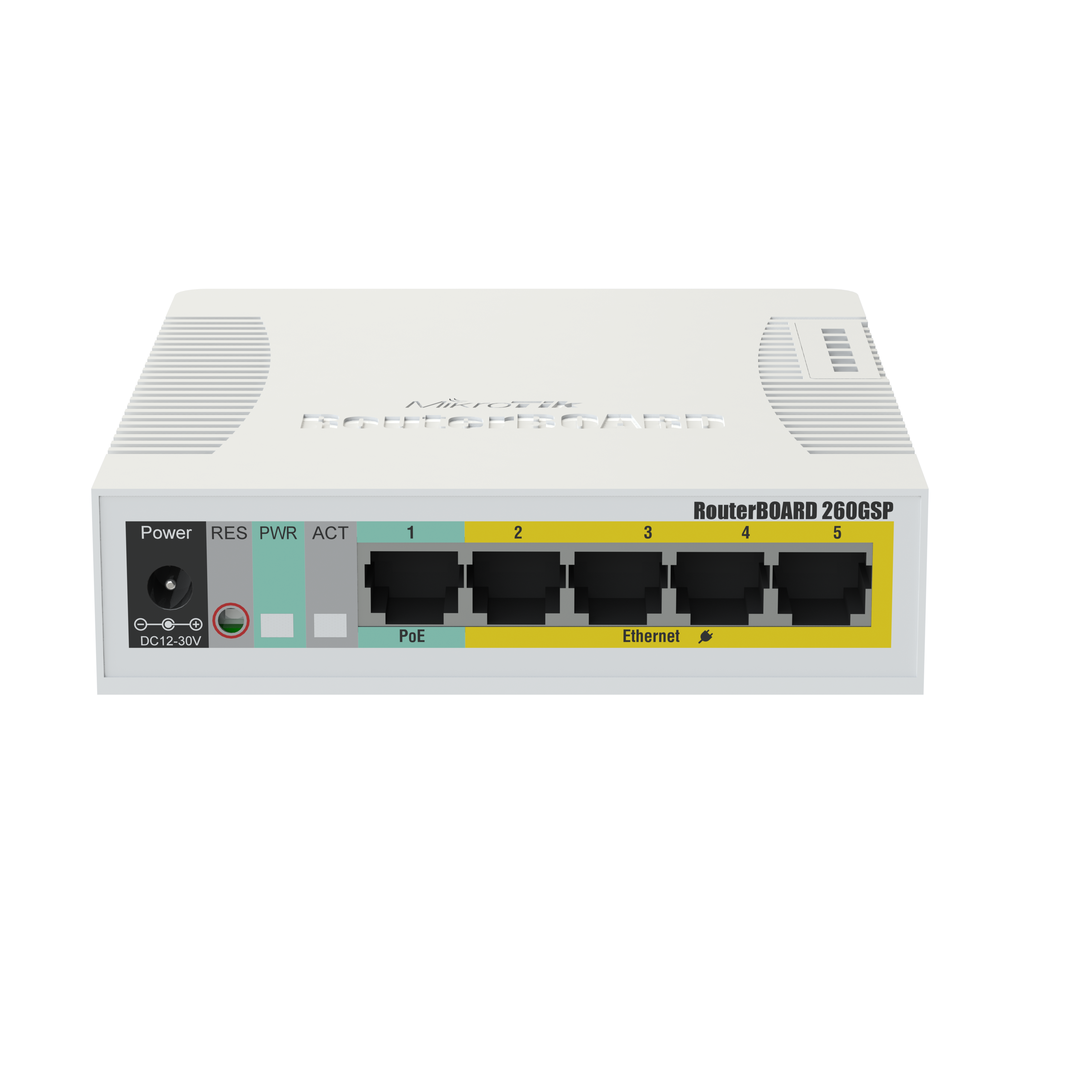 Switch con 5 puertos gigabit ethernet, PoE, 1 interface SFP – RB260GSP (CSS106-1G-4P-1S) Mikrotik