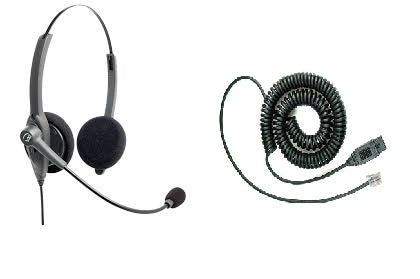 Diadema tipo bincha con 2 audífonos, conector RJ9 compatible con teléfono IP Cisco