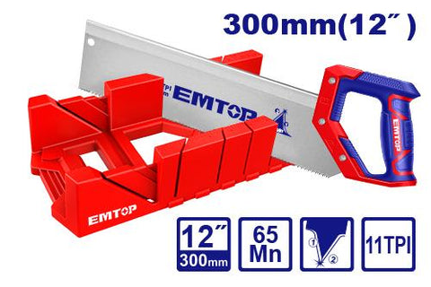 Caja de ingletes con serrucho de 12” 11TPI – EMTOP EHASMB3001