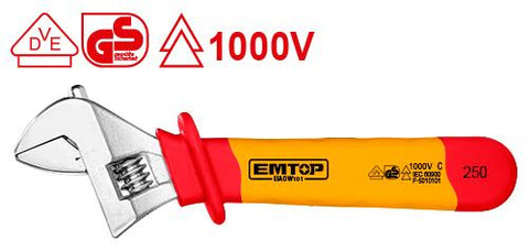 Llave inglesa ajustable aislada 10”, protección a alta tensión hasta 1000V – EMTOP EIADW101