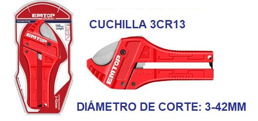 Cortatubo de PVC, capacidad de corte de 3 – 42mm – EMTOP EPCR4201