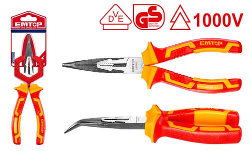 Alicate aislado de punta curva de 8”, protección hasta 1000V – EMTOP EPLRB0831