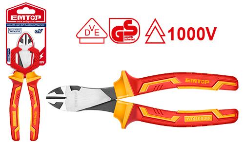 Alicate aislado heavy duty de corte diagonal de 7”, protección hasta 1000V – EMTOP EPLRHD0731
