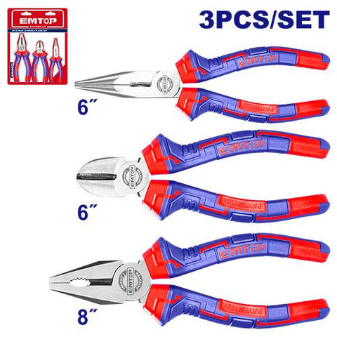 Set de tres alicates: universal, corte diagonal, punta larga – EMTOP EPLS0311