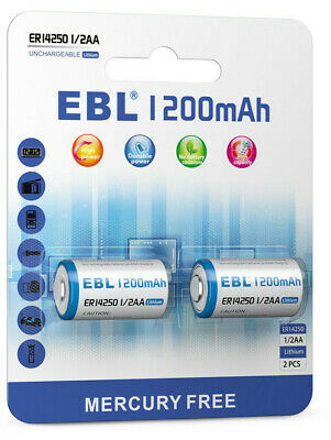 Batería de litio ER14250 de 3.6V 1200mAh, 2 unidades – 1/2AA EBL