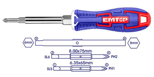 Destornillador 6 en 1 con puntas intercambiables – EMTOP ESDRH0602