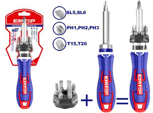 Destornillador de trinquete de 8 piezas – EMTOP ESDRH0802