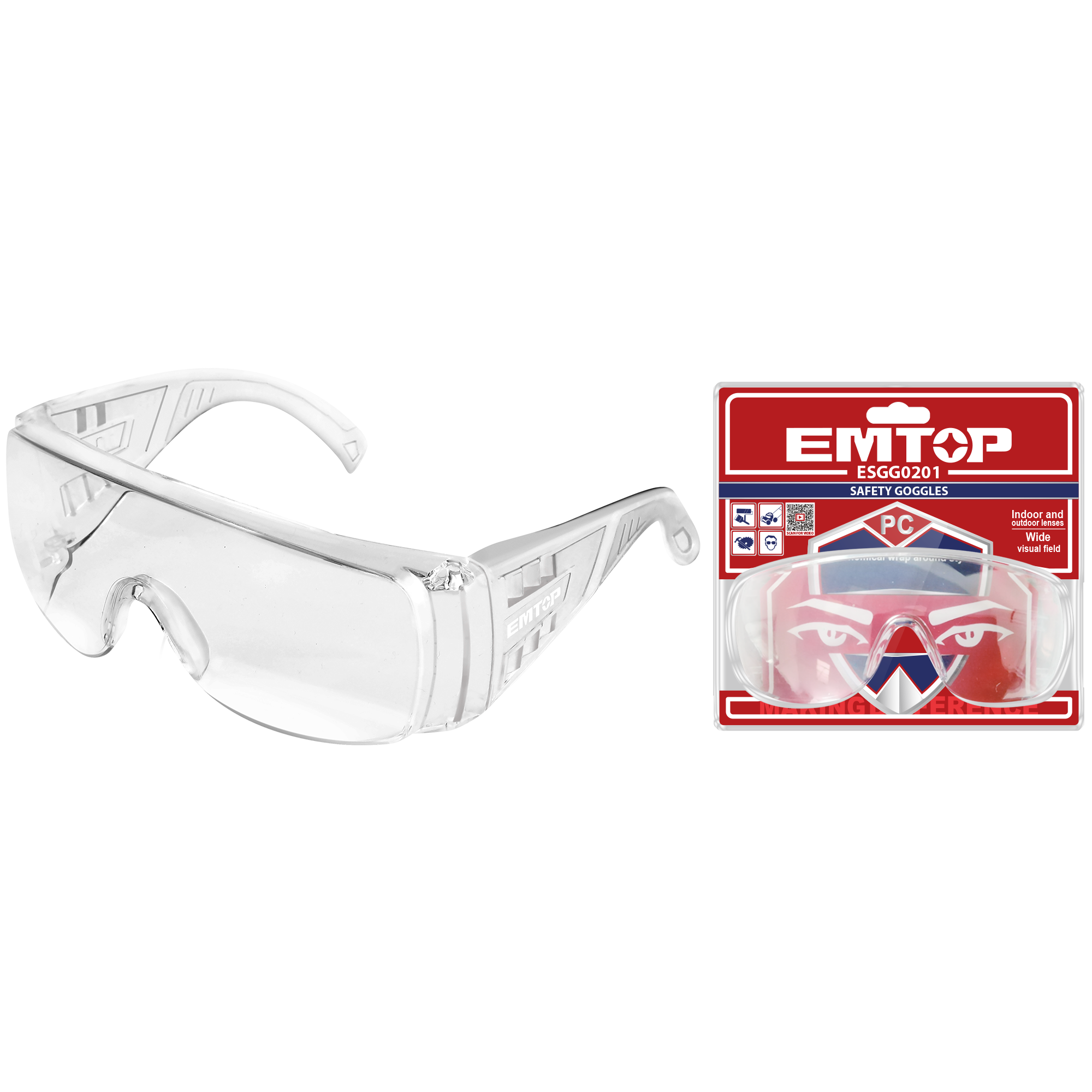 Gafas de seguridad con protección lateral, transparente - EMTOP ESGG0201