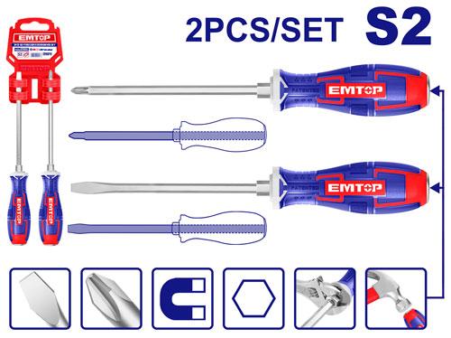 Set con 2 destornilladores de varilla pasante plano y estrella de 125mm – EMTOP ESSTGT0202