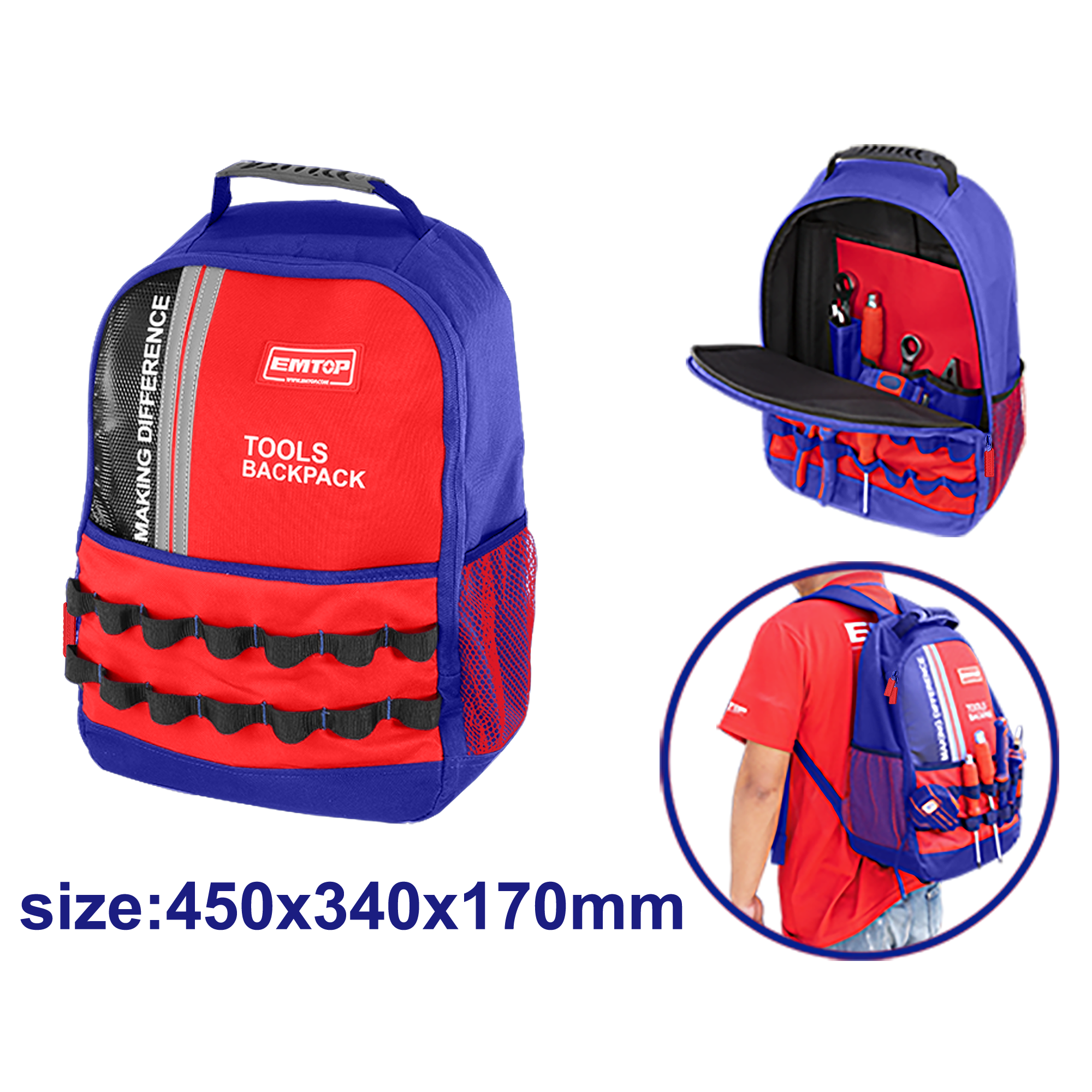 Mochila porta herramientas, hasta 20kg - EMTOP ETBG58185