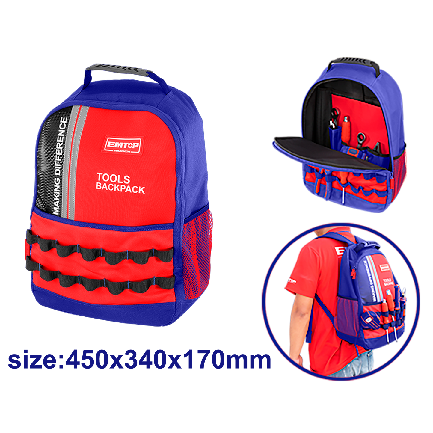 Mochila porta herramientas, hasta 20kg - EMTOP ETBG58185
