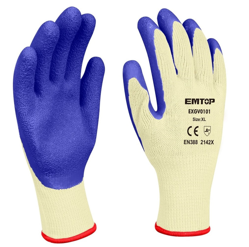 Guantes de seguridad de algodón/látex, calibre 10, tamaño XL - EMTOP EXGV0101XL