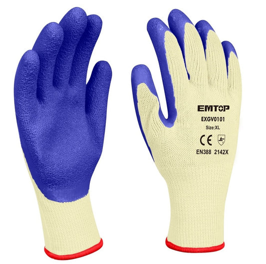 Guantes de seguridad de algodón/látex, calibre 10, tamaño XL - EMTOP EXGV0101XL