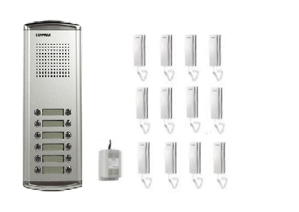 Kit de Botonera Commax DR-12AM: Botonera con 12 botones, 12 teléfonos para apartamentos y fuente de poder