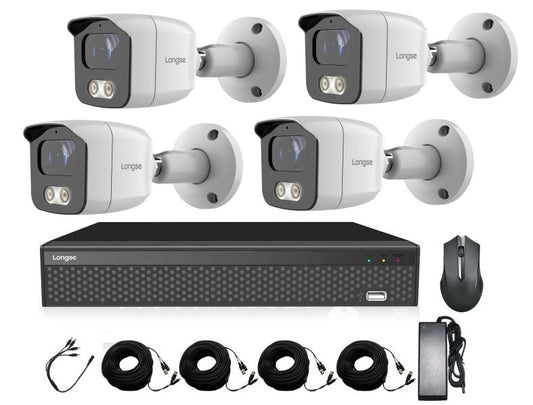 Kit de Seguridad: NVR 4CH + 4 Cámaras bala antivandálica IP67 de 5MP – KT-BMSAAD50 Longse