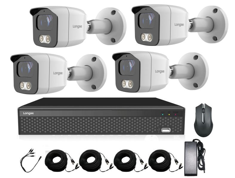 Kit de Seguridad: NVR 4CH + 4 Cámaras bala antivandálica IP67 de 5MP – KT-BMSAAD50 Longse