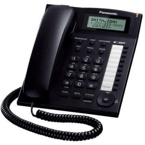 Teléfono de mesa con Pantalla, identificador de llamadas, altavoz, indicador de llamada y entrada para diadema – KX-TS880LXB negro Panasonic