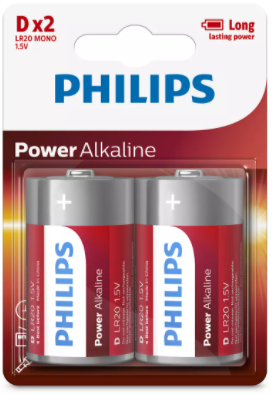 Paquete de 2 baterías alcalinas Philips tamaño D LR20