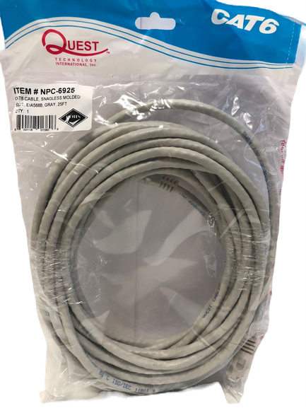 Patch Cord UTP CAT6 Gris 550MHZ de 25 pies – NPC-6925 Quest