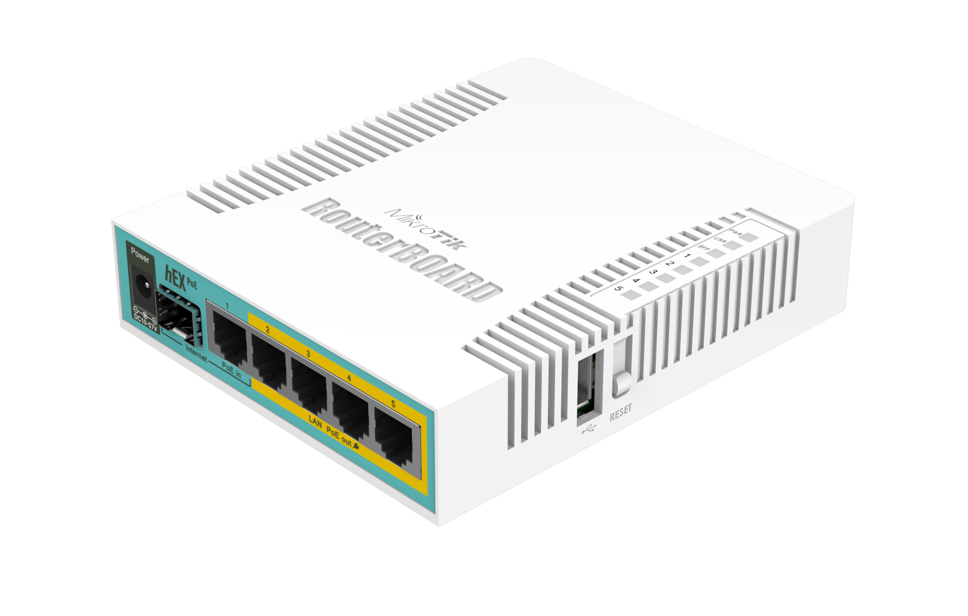 Router con 5 puertos gigabit ethernet, PoE en 4 puertos, SFP, USB – RB960PGS (hEX PoE) Mikrotik