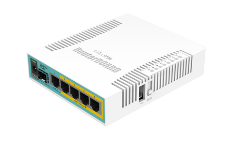 Router con 5 puertos gigabit ethernet, PoE en 4 puertos, SFP, USB – RB960PGS (hEX PoE) Mikrotik