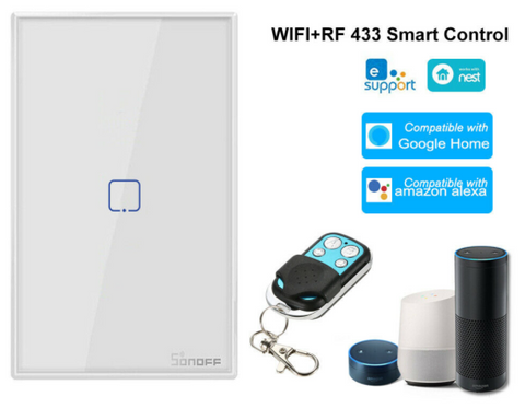 Interruptor inteligente de pared controlado por Wi-Fi y controlador RF (no incluido), 1 pulsador táctil – T2US1C Sonoff Serie TX