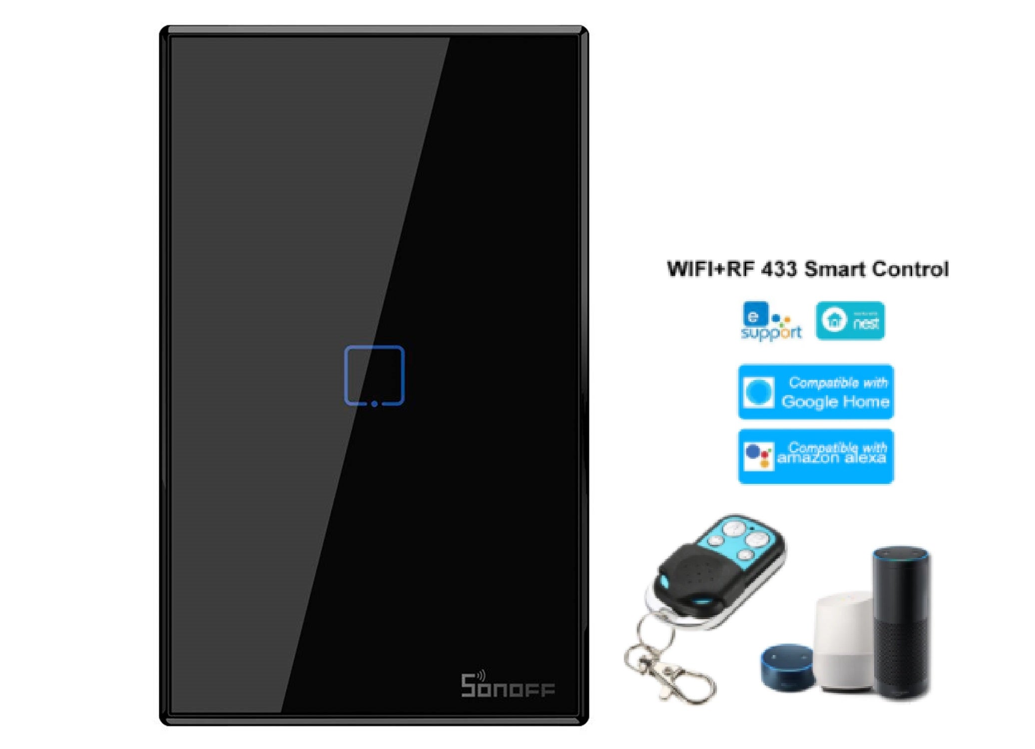 Interruptor inteligente de pared controlado por Wi-Fi y controlador RF (no incluido), 1 pulsador táctil – T3US1C Sonoff Serie TX