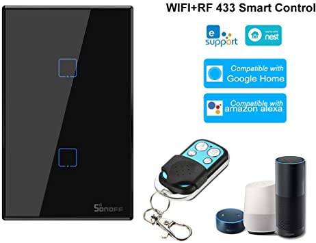 Interruptor inteligente de pared controlado por Wi-Fi y controlador RF (no incluido), 2 pulsadores táctiles – T3US2C Sonoff Serie TX