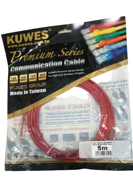 Patch Cord EXTRA SUPER DELGADO para redes UTP CAT6A 10G, 5M, color rojo – Kuwes UF6A-5M-RD