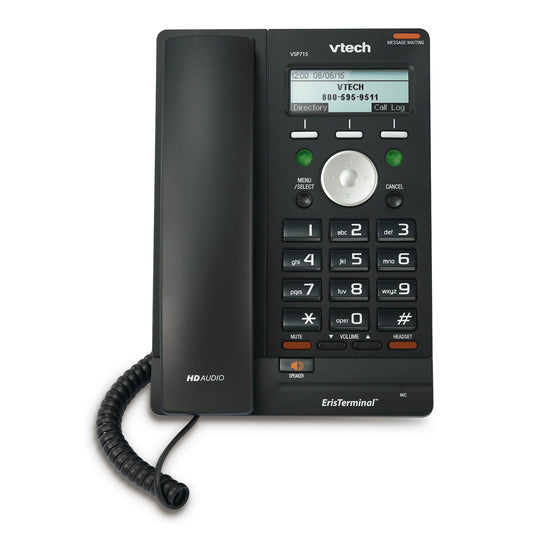 Teléfono IP de 2 cuentas SIP y 2 puertos 10/100 Mbps, soporta PoE, posee entrada de 2.5mm para diadema – VSP715 V-tech