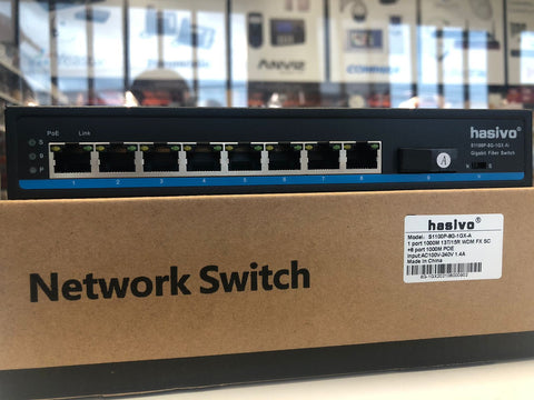 Switch de 8 puertos Gigabit PoE + 1 puerto de fibra SC – S1100P-8G-1GX-A hasivo