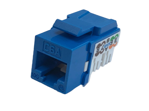 Keystone Jack modular CAT6A azul súper delgado para redes de alto rendimiento – Kuwes AKL-28-2621-6AD/BL