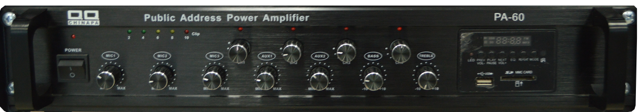 Amplificador de PA de 60W PA-60 4 zonas USB SD FM BT montaje en rack - LA CASA DEL TELEFONO