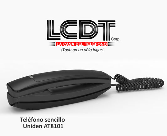 Uniden AT8101 Negro - Teléfono compacto con cordón, para pared ó sobremesa