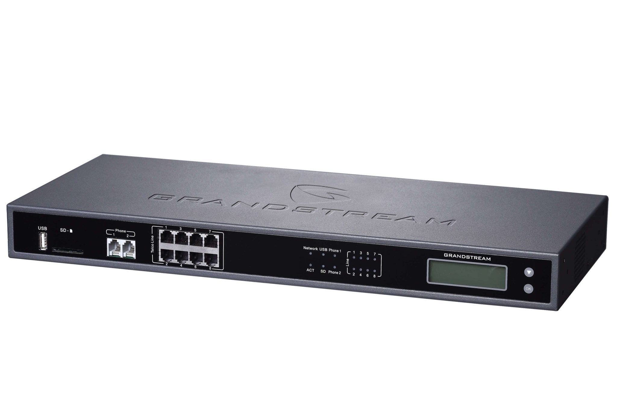 Central IP Grandstream UCM6208 soporta hasta 800 usuarios, 100 llamadas simultáneas, 2 FXS, 8 FXO, 2 puertos de red Gigabit con PoE+ integrado - LA CASA DEL TELEFONO