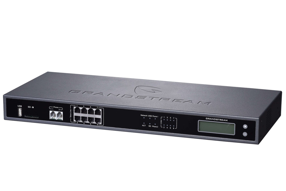 Central IP Grandstream UCM6208 soporta hasta 800 usuarios, 100 llamadas simultáneas, 2 FXS, 8 FXO, 2 puertos de red Gigabit con PoE+ integrado - LA CASA DEL TELEFONO