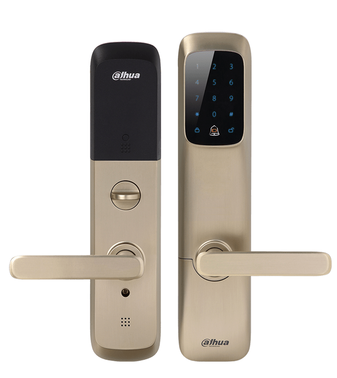 Cerradura inteligente con manija, teclado táctil, lector para tarjetas de proximidad, botón de timbrado, resistente a salpicaduras de agua, en color plata satinado – DHI-ASL6101S Dahua - LA CASA DEL TELEFONO
