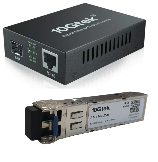 Convertidor de medios fibra óptica con SFP 1.25G 20km – 10Gtek G0101-SFP(Kit 2)(X1) - LA CASA DEL TELEFONO
