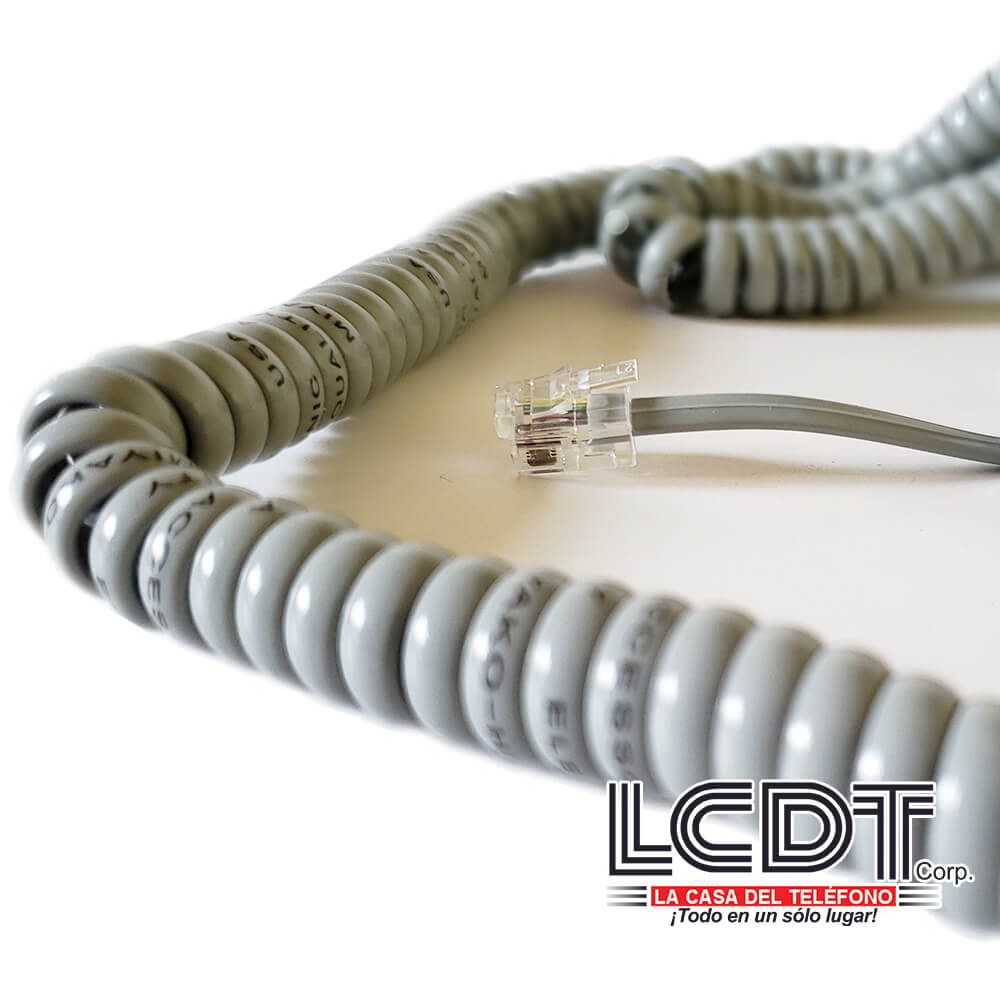 Cordón espiral para teléfono de 15 pies en color gris KR-209-15G - LA CASA DEL TELEFONO