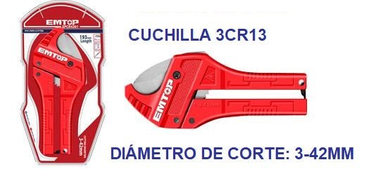 Cortatubo de PVC, capacidad de corte de 3 – 42mm – EMTOP EPCR4201 - LA CASA DEL TELEFONO