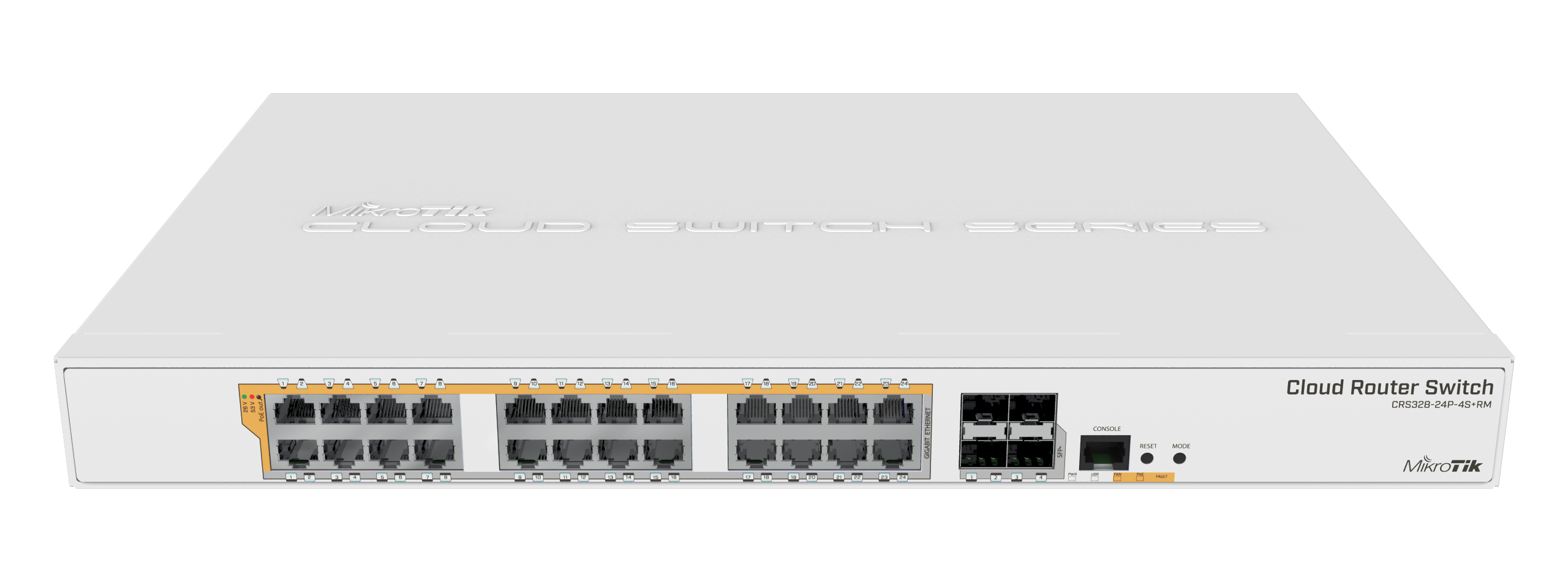 Poderoso Router / Switch “Dual boot” de 24 puertos gigabit PoE, 4 puertos SFP+ para rápidas conectividades de hasta 10Gbps – CRS328-24P-4S+RM Mikrotik