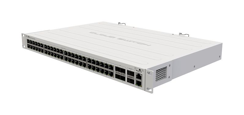 Poderoso Switch de 48 puertos gigabit, puertos SFP+ y QSFP+ para rápidas conexiones de fibra óptica y enlace con otros dispositivos – CRS354-48G-4S+2Q+RM Mikrotik